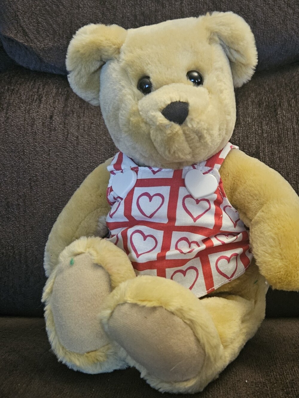 Hallmark Light Tan Teddy Bear in Red and White Heart Dress